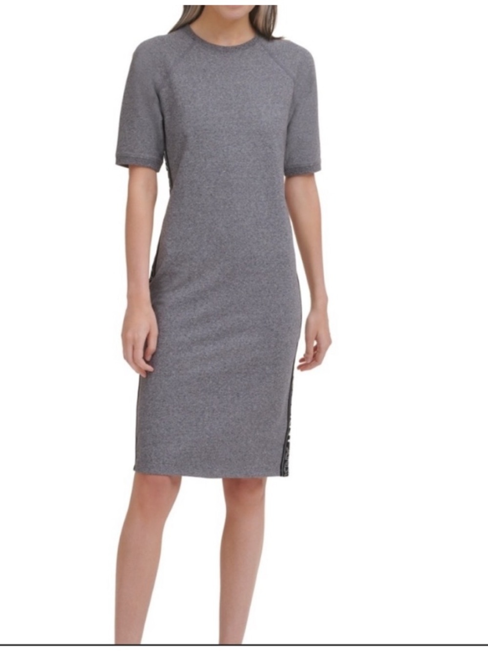DKNY Sport Heather Gray Logo-Trim Midi Athleisure Dress